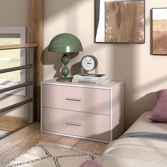 Homes: Inside + Out Apexa 2-Drawer Wooden Stackable Storage Drawers, Small Food Pantry Cabinet, Cajonera De Madera, Underbed Drawer Dorm Teen Room Decor & Bedroom, Home Office, Kitchen, Light Pink