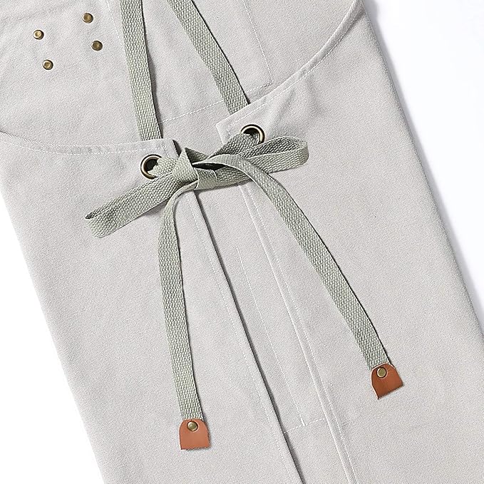AFUN Chef Aprons for Men Women with Oversized Pockets, 16-Ounce Cotton Canvas Cross Back Heavy Duty Work Apron (Beige)