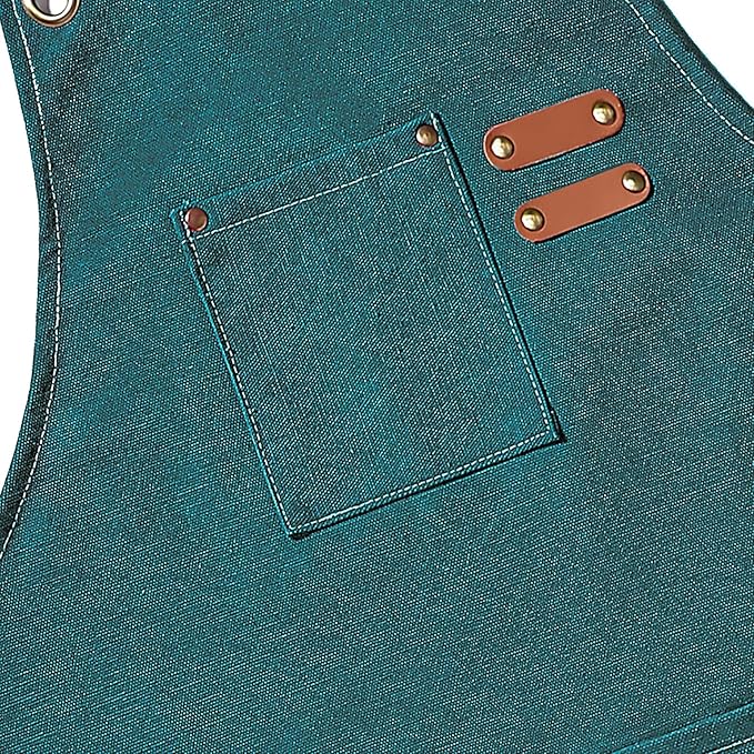 AFUN Chef Aprons for Men Women with Oversized Pockets, 16-Ounce Cotton Canvas Cross Back Heavy Duty Work Apron (Dark Green)