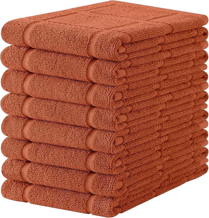 Homaxy Premium Kitchen Towels 18"x28", 8 Pack Large Cotton 380 GSM Dish Towels, Soft and Absorbent Kitchen Hand Towels with Terry Grid Design, Utility Tea Towel Set with Hanging Loop, Rust