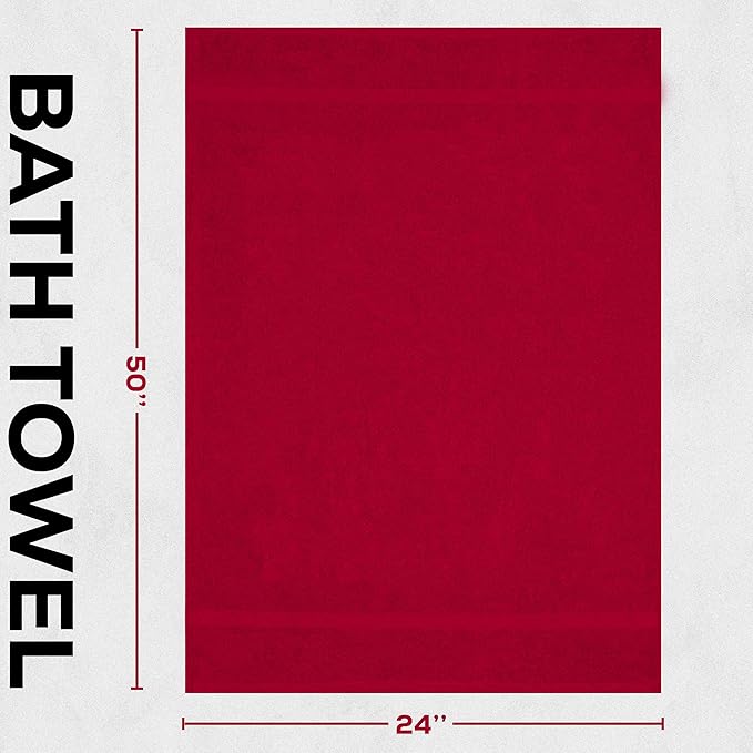 GOLD TEXTILES Premium Red 100% Cotton Bath Towels Set (24 Pack, 24 x 50 Inch) High Absorbency Multipurpose Quick Drying Pool Gym Hotel Spa Bath Towel (24, Red)