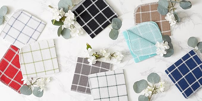 DII Scrubber Dishcloths Collection Windowpane Dishrag Set, 12x12, Gray/White, 6 Piece