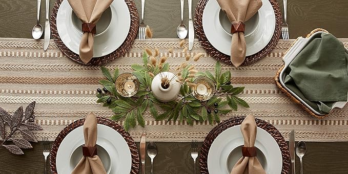 DII Farmhouse Braided Stripe Table Runner Collection, 15x72 (15x77, Fringe Included), Stone (Pack of 12)