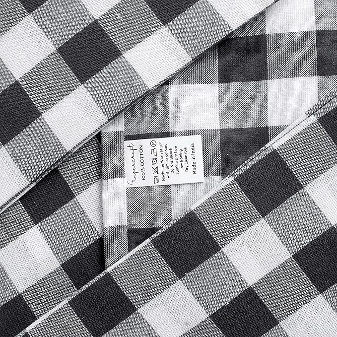 FINGERCRAFT Cloth Napkins, Everyday Use, Premium Quality, Cotton Buffalo Plaid, Set of 12, 20X20 Inch Oversized Napkins Cloth Mitered Corners, Soft, Durable Hotel Quality Charcoal White Checkered