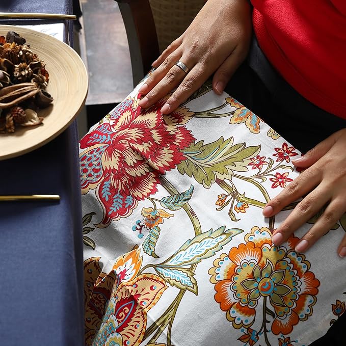 TARAN LIVING Cotton Cloth Napkins Natural Reusable Fall Dinner Napkins Reusable Machine Washable Fabric for Events, Gift, Home Decor - Kaveri, 20x20 Inches (Pack of 12)