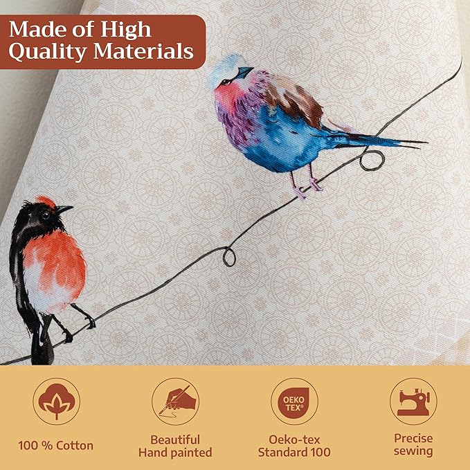 Maison d' Hermine Kitchen Towels Set of 2 100% Cotton 27.50" x 20" Reusable Cloth Tea Dish Towels Absorbent with Hanging Loop for Kitchen, Dining, Cocktail Parties Spring/Summer (Birdies on Wire)