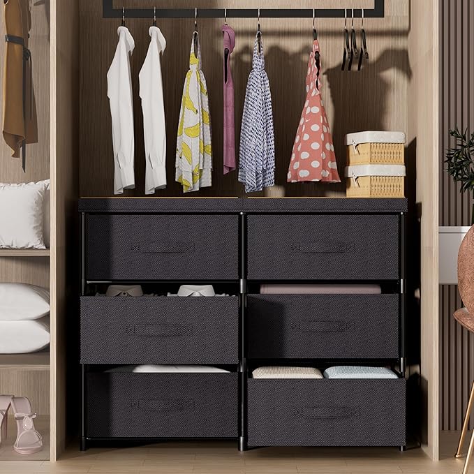 GcdPai Dresser with 6 Fabric Drawer Stand Desktop Sturdy Metal Plastic Support Tube Cube Storage Cabinet for Bedroom Organization Dorm Front Hall Entryway