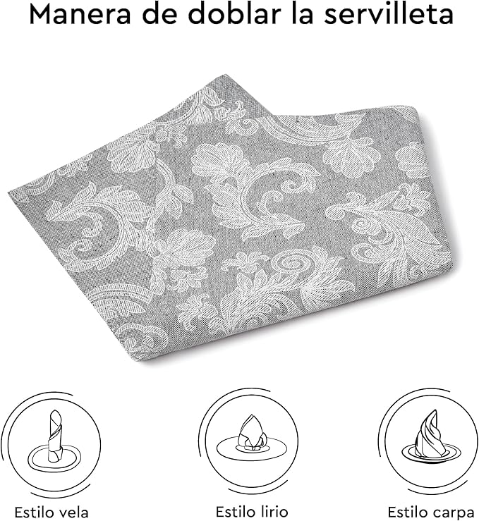 Encasa XO Grey Cloth Napkins Set of 12, 18x18 in | Floral Jacquard Homespun Cotton Dinner Napkins | Washable & Reusable Wedding Napkins for Holiday Dining, Parties, & Everyday Table Décor