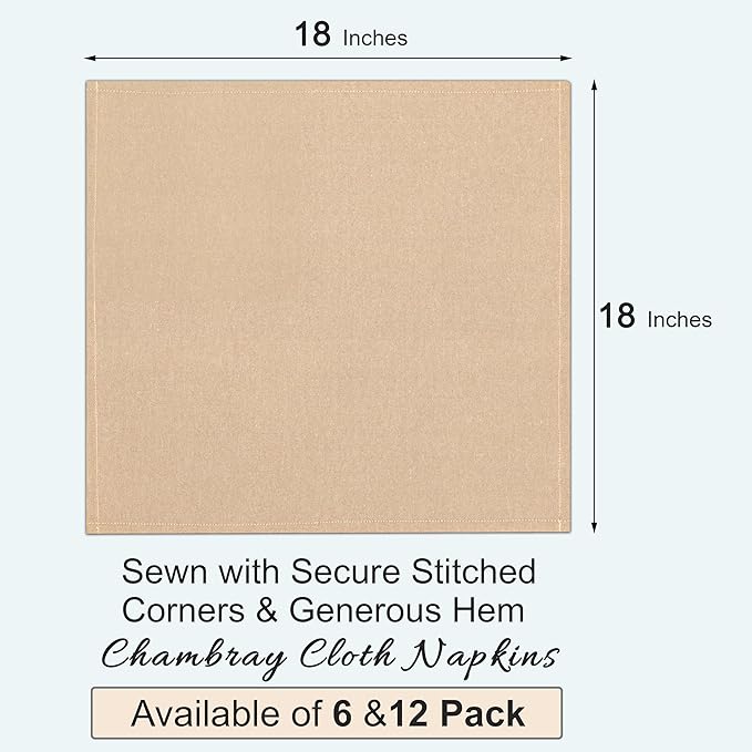 Ruvanti Cloth Napkins Set of 12, 18x18 Reusable Napkins Cloth Washable, Soft & Durable Table Napkin, Poly Cotton Fabric Dinner Napkins for Parties, Christmas, Thanksgiving, Weddings - Honey