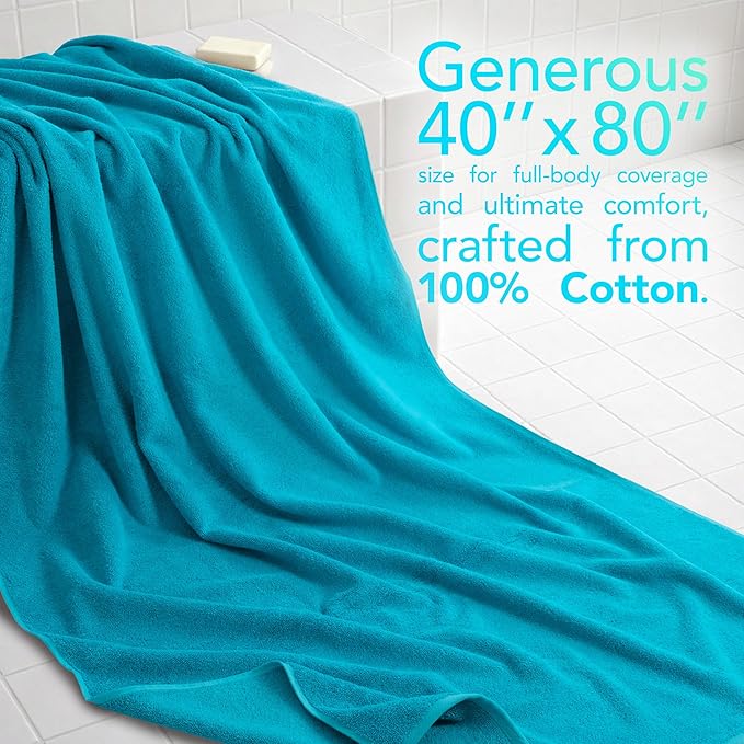 American Soft Linen 100% Cotton 600 GSM Turkish 40x80 Oversized Bath Towel Sheet, Extra Large Adult Towels for Bathroom, Aqua Blue Bath Sheet