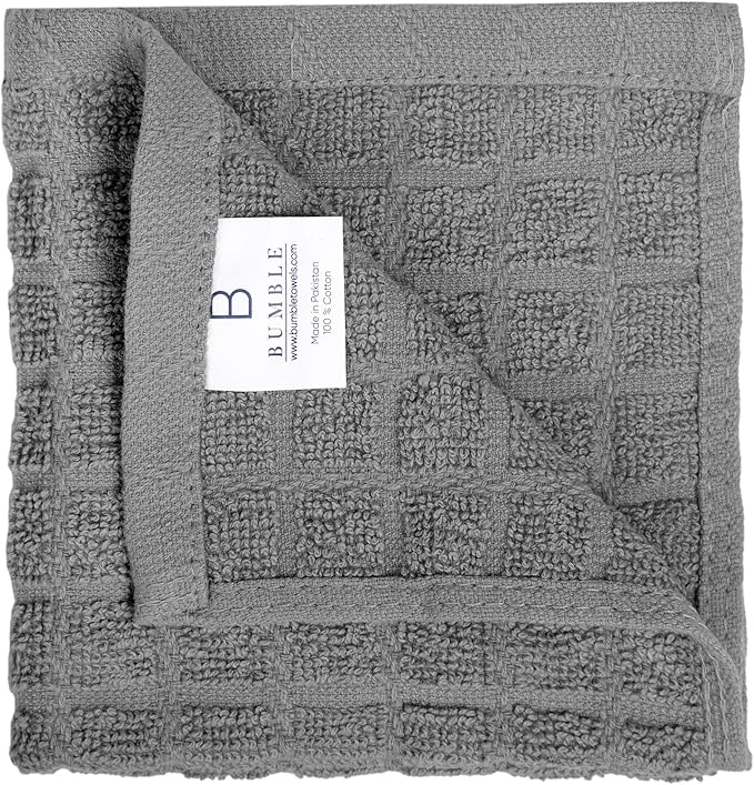 Bumble Dish Cloths (8 Pack) | 12" x 12" | 100% Cotton Kitchen Towels | 405 GSM | Soft, Highly Absorbent & Durable Dish Towels for Kitchen | Gray