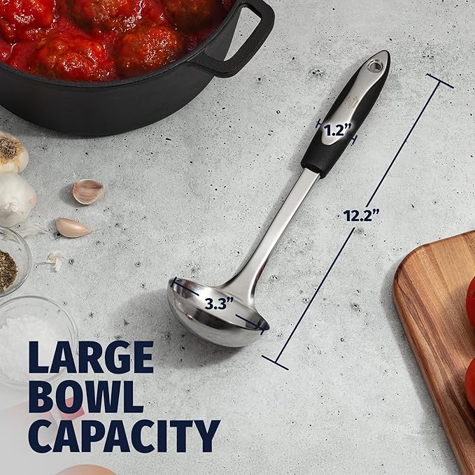 Zulay Kitchen Premium Soup Ladle - 12" Stainless Steel with Non-Slip Silicone Handle