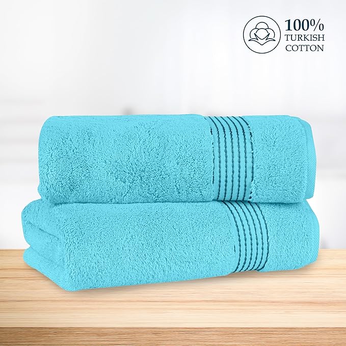 Mocassi Luxury 100% Turkish Cotton 2-Pack Bath Towel Set- Ultra Soft, Quick Dry Highly Absorbent 27 x 54 inch Premium Spa Hotel Quality 2PC Bath Towels - Luxurious Soft Bathroom Towels, Aqua