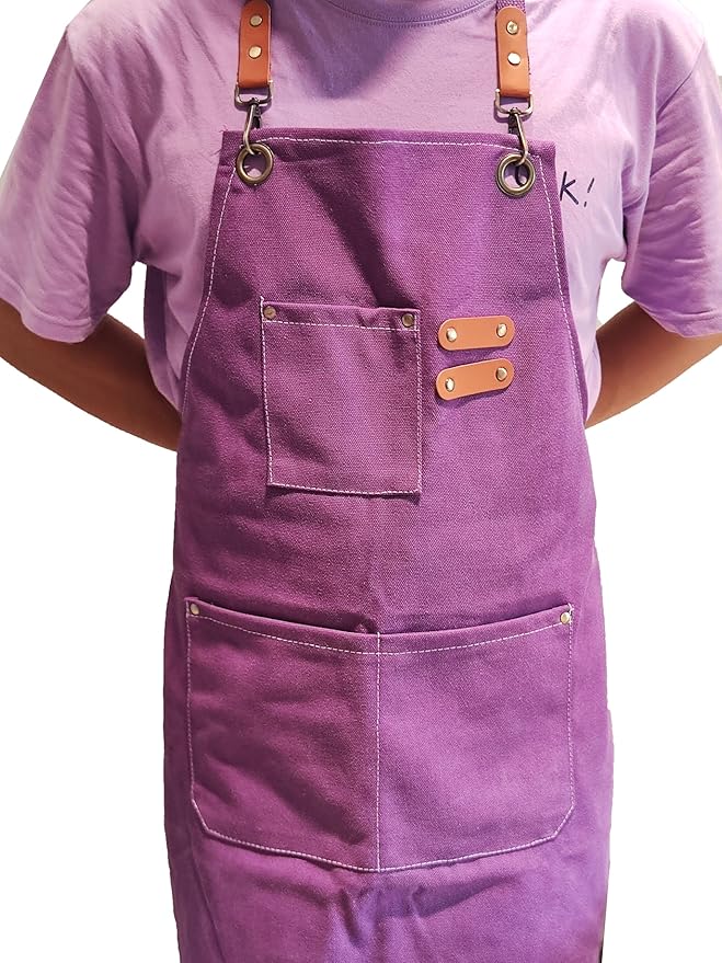 Chef Apron with Large Pockets for Women Men, Cotton Canvas Cross Back Water Repellent Adjustable Work Apron