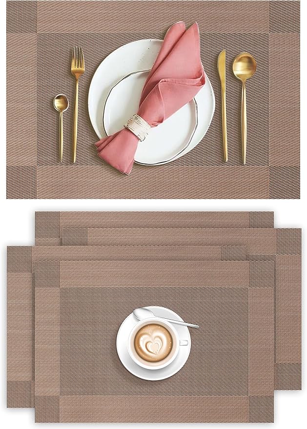 Aofmee Placemats Set of 4, Heat Resistant Place Mats, Washable Durable PVC Table Mats, Woven Vinyl Plastic Placemats for Dining Table, Non-Slip Stain Resistant Kitchen Table Placemats, Easy to Clean