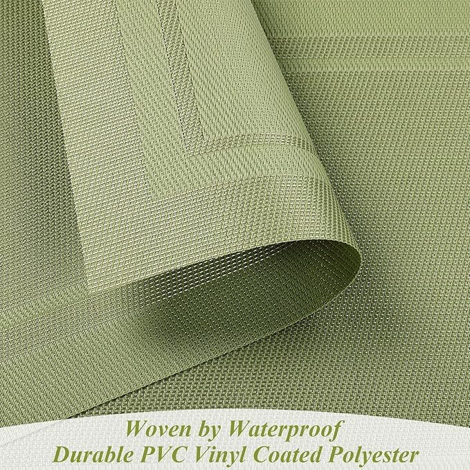 SHACOS Woven Vinyl Placemats Set of 4 Wipe Clean Place Mats Non Slip Reversible Dining Table Mats Indoor Outdoor (4, Frame Olive Green)