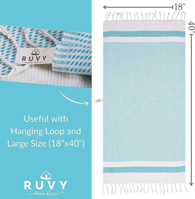 Ruvy Home Basics Turkish Hand Towels for Bathroom Set of 4 | 18"x40", Cotton | Decorative Towel for Bathroom, Kitchen, Dishcloth, Tea, Yoga, Face, Gym - Turquoise