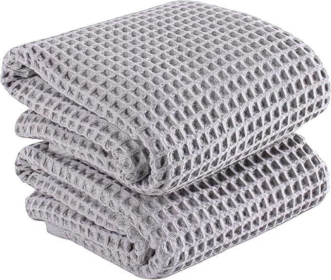 PÜSKÜL Natural 100% Turkish Cotton Waffle Bath Towels Set of 2-Piece | 32x63 inch Extra Large Absorbent Quick-Dry Lightweight Spa Towel | Luxury Sauna Accessories (Gray, Bath Towels - Pack of 2)