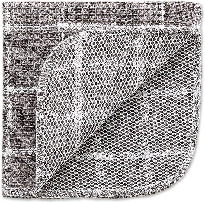 DII Scrubber Dishcloths Collection Windowpane Dishrag Set, 12x12, Gray/White, 6 Piece
