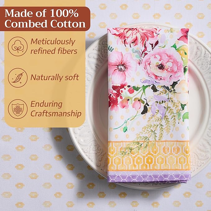 Maison d' Hermine Napkin 100% Combed Cotton Premium Cloth Napkin Decorative Washable Napkins Set of 4 for Home, Kitchen, Dining, Cocktail Parties & Camping - Summer Joy (20”X20”)