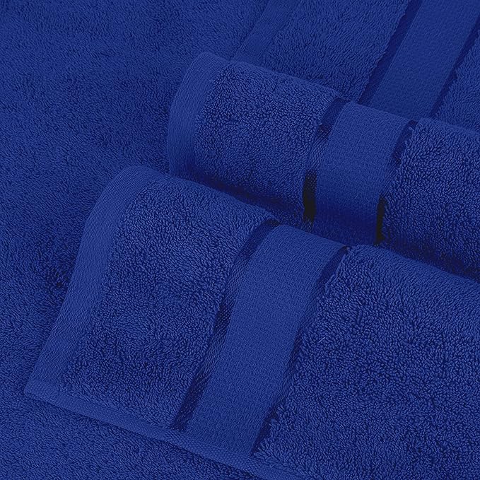 Elegant Comfort Premium Cotton 8-Piece Towel Set, Includes 4 Washcloths, 2 Hand Towels and 2 Bath Towels, 100% Turkish Cotton - Highly Absorbent and Super Soft Towels for Bathroom, Royal Blue