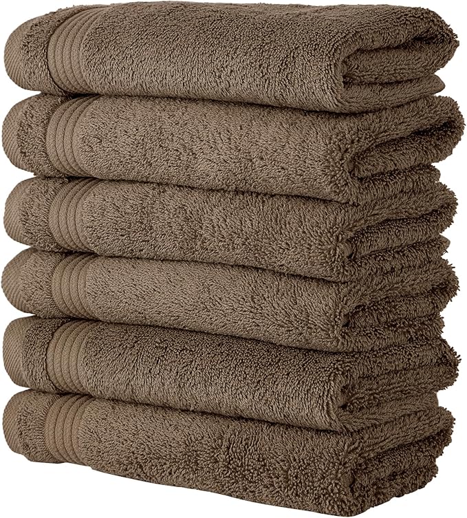 Classic Turkish Towels CTT - Premium 6 Piece Hand Towels Set, 100% Turkish Cotton, Quick Dry & Comfy Towels for Hotel & Spa, Highly Absorbent | 16"x27"(Deep Taupe)