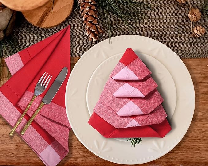 Homidate Christmas Cloth Napkins Set of 12 – 20x20 Red Cotton with Double Hemstitch – Soft, Durable & Washable Table Napkins for Farmhouse Décor, Thanksgiving, Holiday Parties & Everyday Use