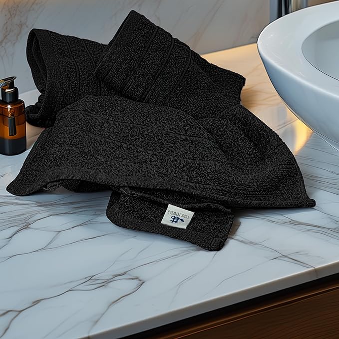 Tens Towels Pack of 6 Hand Towels, 100% Cotton, Lighter Weight, Quick to Dry, 16 x 28 Inches, Super Soft & Absorbent, Perfect for Bathroom & Kitchen, Black