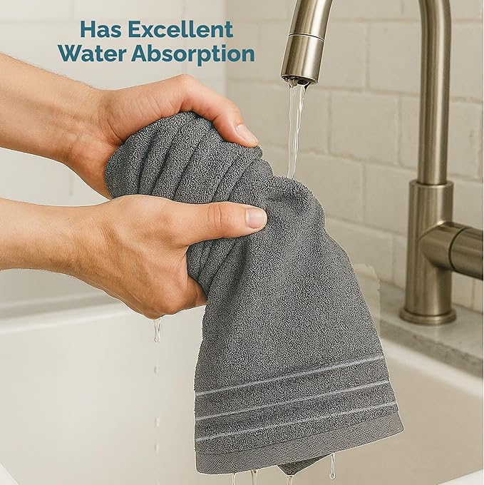 CASA PLATINO Hand Towels for Bathroom - 4 Pack (16"x28"), 100% Cotton Face Towel Set - Soft, Fade & Shrink Resistant - Hotel & Spa Inspired Hand Towels for Bathroom for Modern Family Homes - Cool Grey
