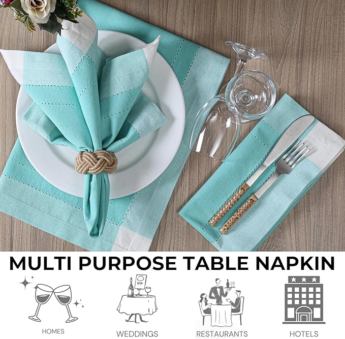 Homidate Cotton Cloth Napkins Set of 12 – 20x20 Aqua Green Double Hemstitched – Machine Washable Dinner Napkins for Weddings, Everyday Dining & Events