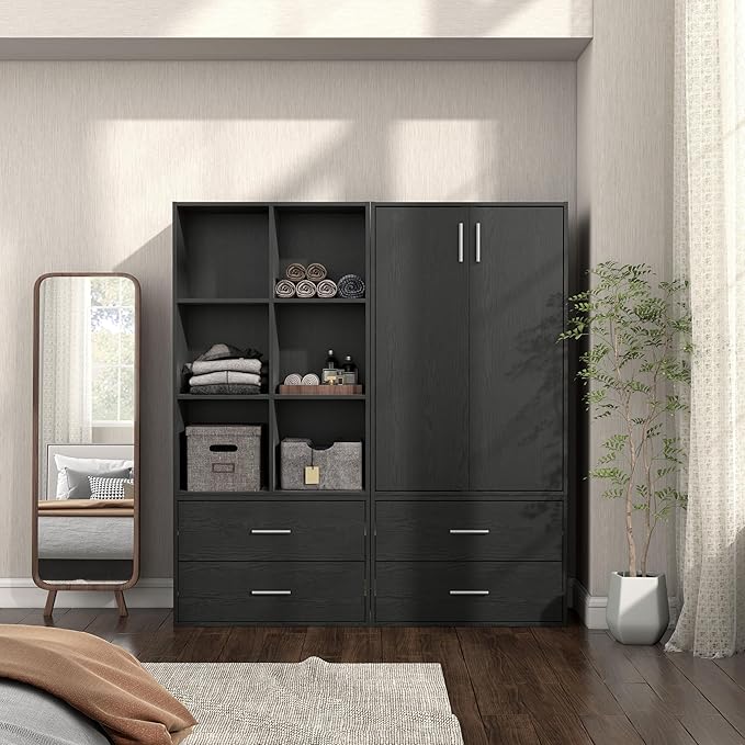 Homes: Inside + Out Apexa 2-Drawer Wooden Stackable Storage Drawers, Small Food Pantry Cabinet, Cajonera De Madera, Underbed Drawer Dorm Teen Room Decor & Bedroom, Home Office, Kitchen, Black