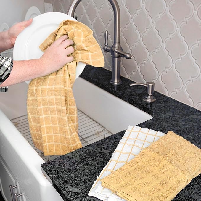 Ritz Premium 3-Pack Kitchen Towel & 6-Pack Dish Cloth Set - Highly Absorbent, Super Soft, Long-Lasting, 100% Cotton Terry Drying Cleaning Cloths, Straw