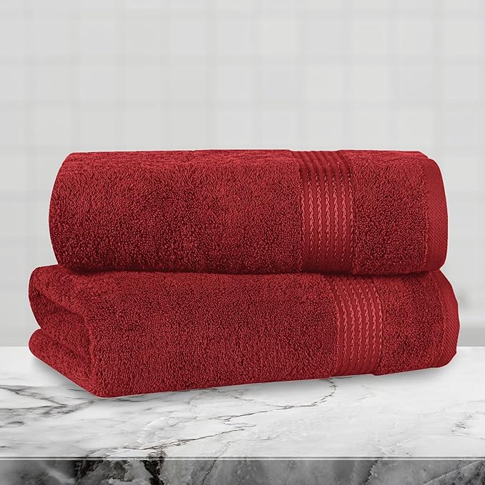 Mocassi Luxury 100% Turkish Cotton 2-Pack Bath Towel Set- Ultra Soft, Quick Dry Highly Absorbent 27 x 54 inch Premium Spa Hotel Quality 2PC Bath Towels - Luxurious Soft Bathroom Towels, Burgundy