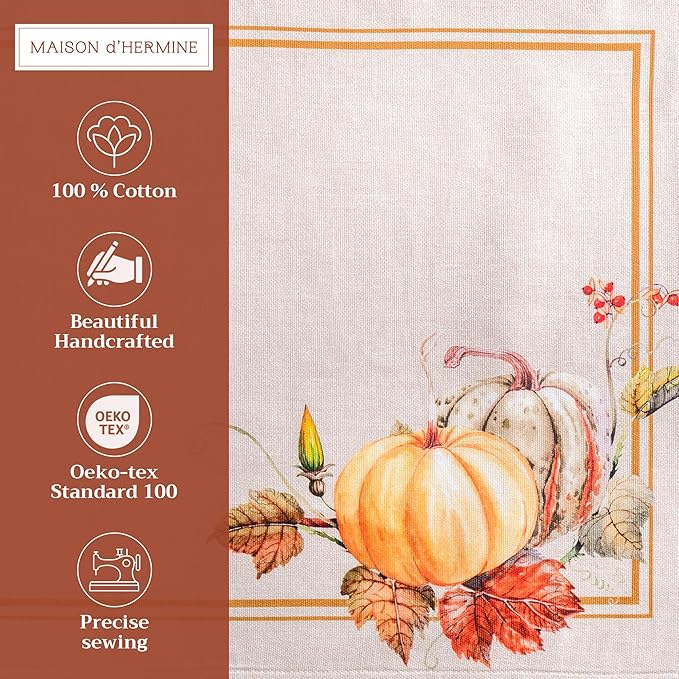 Maison d' Hermine Placemats Set of 4 100% Cotton Washable Cloth Place Mats, Reusable Table Mats for Thanksgiving Christmas Decorations Kitchen Dining Party Wedding Restaurant (Potiron, 13" x 19")