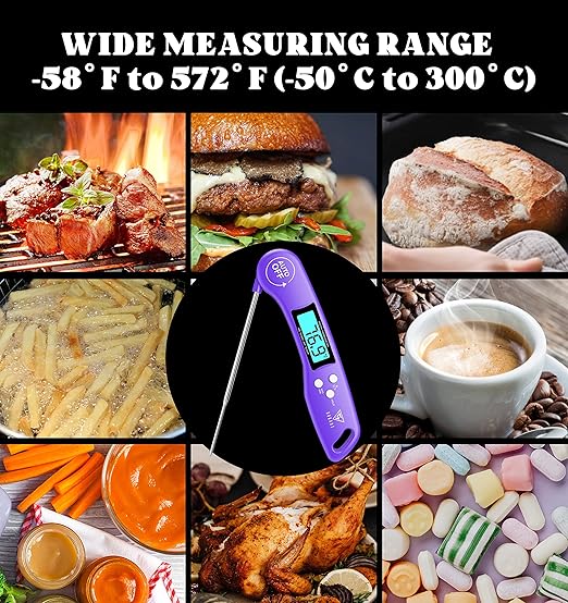 DOQAUS Digital Meat Thermometer, Instant Read Food Thermometer for Cooking with Backlit & Auto-Rotating Display, 4.6” Probe for Grilling, Baking, and Perfect BBQ - Purple