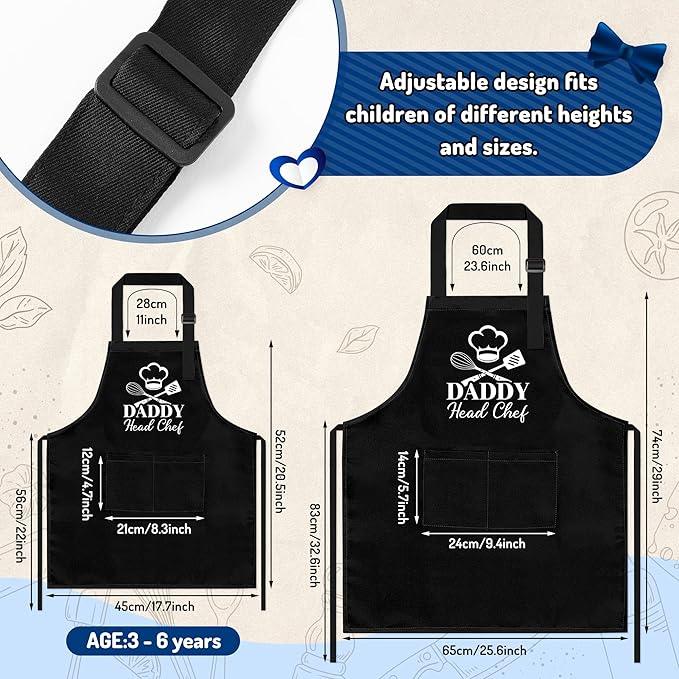 R HORSE 2Pcs Adults Kids Matching Apron Set Daddy and Me Adjustable Kitchen Apron with 2 Pockets Parent and Child Matching Gift for Father's Day Dad Son Cooking Baking Painting Training