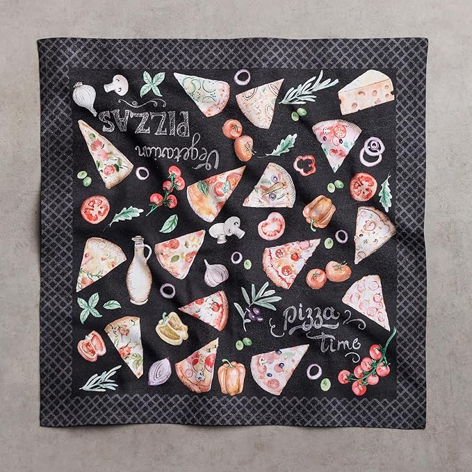 Maison d' Hermine Cloth Napkins Set of 4 100% Cotton Everyday Reusable Square Napkins Cloth Washable Dinner Party Wedding Restaurant Gifts for Mothers Day Spring/Summer (Pizza, 18" x 18")