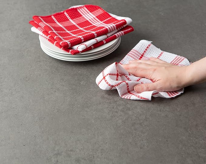 DII Waffle Weave Kitchen Collection, 100% Cotton, Dishcloth Set, Red 12 Piece