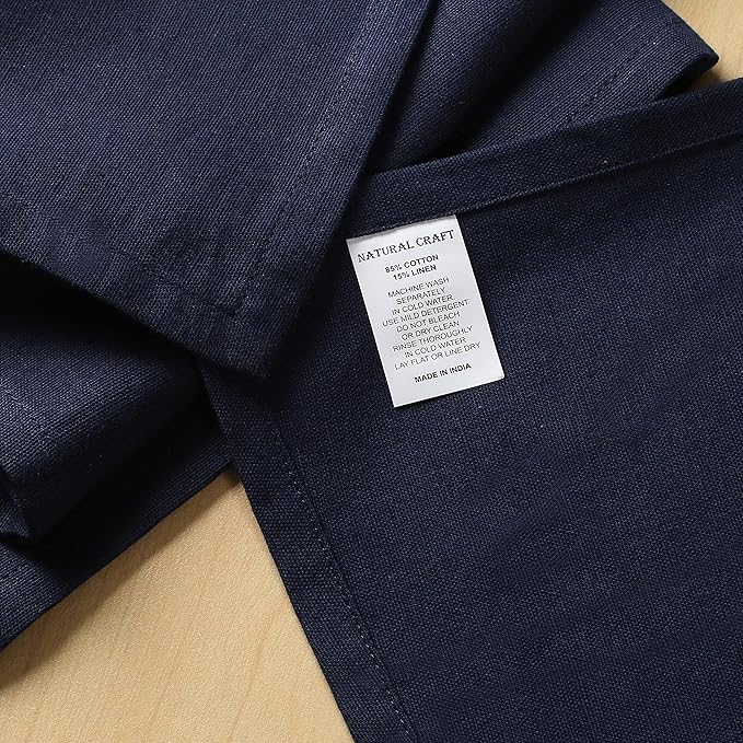 NATURALCRAFT Cloth Napkins Set of 12 Cotton Linen 18x18 Inch - Soft Durable Easter Washable - Ideal for Hotel Farmhouse Party Spring Summer Easter - Perfect Everyday Use - Navy Blue