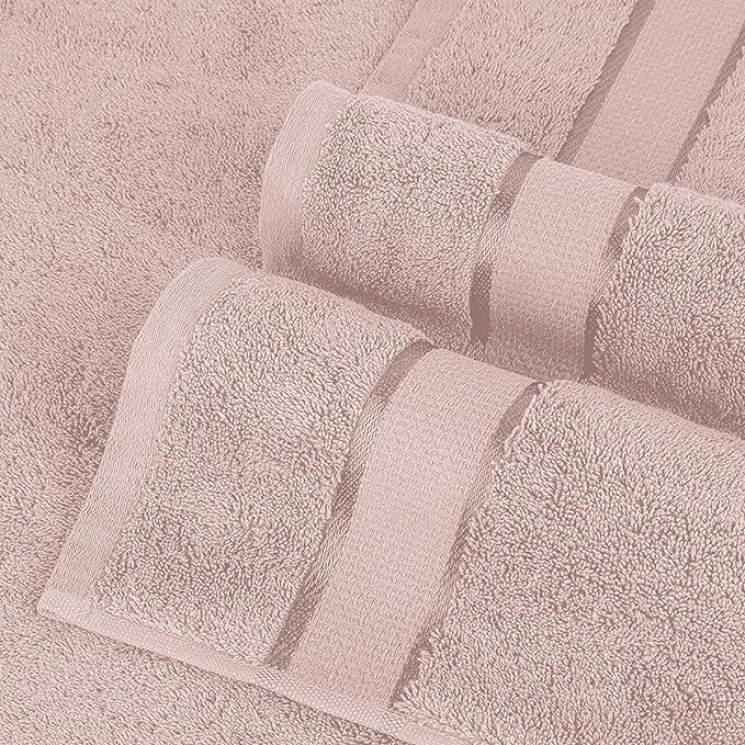 Elegant Comfort Premium Cotton 8-Piece Towel Set, Includes 4 Washcloths, 2 Hand Towels and 2 Bath Towels, 100% Turkish Cotton - Highly Absorbent and Super Soft Towels for Bathroom, Dusty Rose