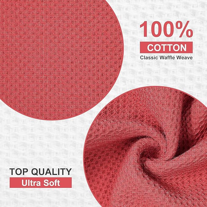 Kitinjoy 100% Cotton Kitchen Dish Cloths (12 X 12 Inches, Brick Red), 8 Pack Waffle Weave Ultra Soft Absorbent Dish Towels for Drying Dishes Quick Drying Kitchen Towels Dish Rags