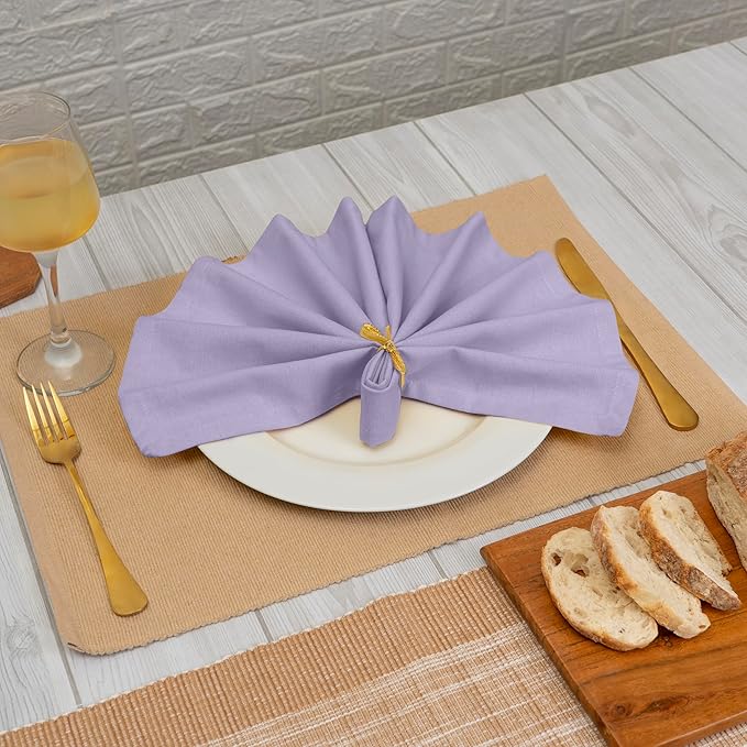Blue Needles Solid Cloth Napkins Set of 12 Lavender 100% Cotton Dinner Napkins 18x18 inches - Spring Summer Easter - Soft, Reusable, Absorbent & Washable Linen, Ideal for Events Parties & Everyday Use