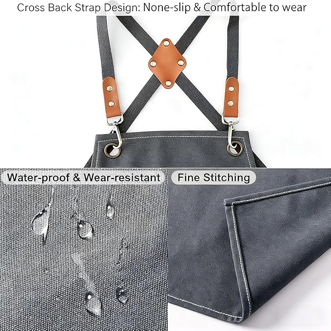 Canvas Work Apron,Cross Back Aprons for Men,Women,Cooking,Carpenter,Woodworking,Chef,BBQ,Grilling,Bartender