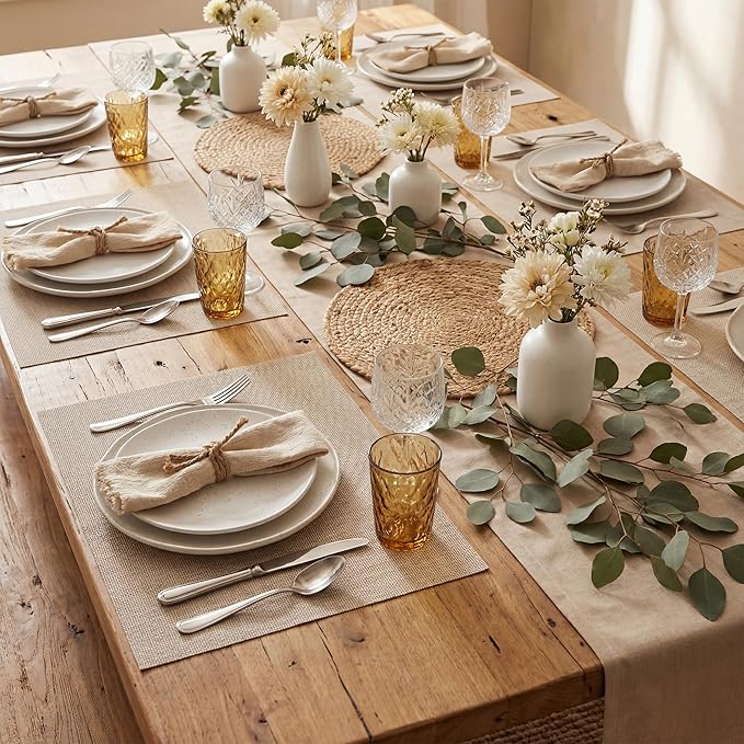 Durable Vinyl Placemats Set of 4, Non-Slip for Dining Table Mat, Heat Resistant Place Mats, Washable Anti-Slip PVC Easy to Clean Wipeable Premium Plastic Mats for Kitchen Beige