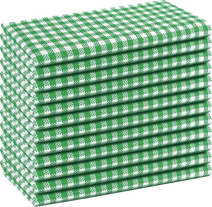 Native Fab Green Gingham Easter Cloth Napkins Set of 12-100% Cotton Mini Checkered (16"x16") Spring Dinner Napkins - Soft, Absorbent Table Decor - Washable Reusable Bulk Fabric Napkins, Grass Green