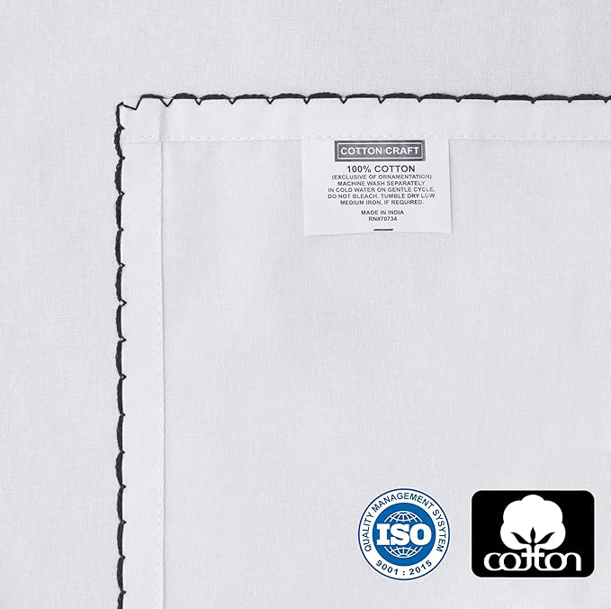 COTTON CRAFT Cloth Napkins - Set of 12 Soft Cotton 17x17 Inch White Dinner Napkins with Black Border Trim – Absorbent Reusable Fabric Serviettes for Table Settings, Parties, Everyday Use