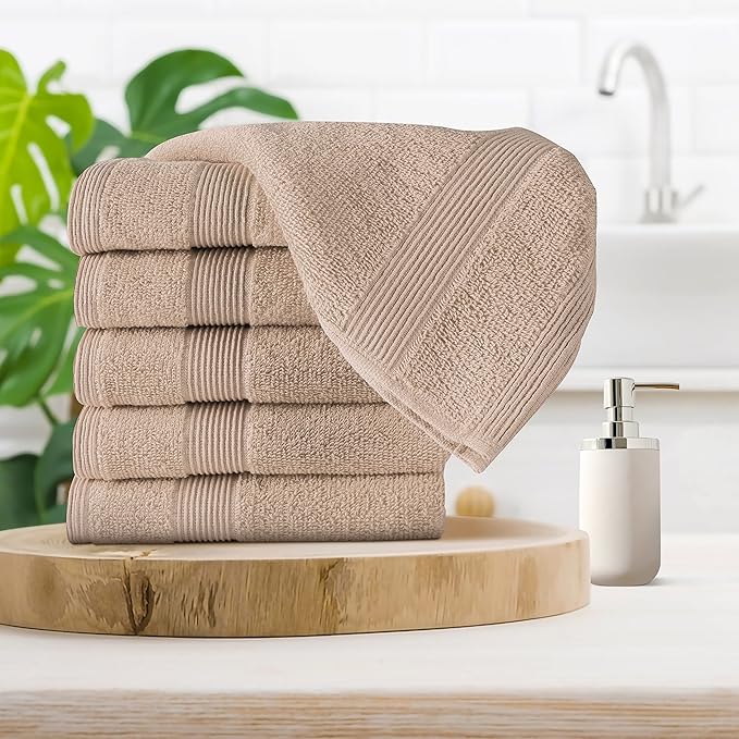 Belizzi Home Ultra Soft 6-Piece Hand Towel Set 16x28-100% Ringspun Cotton - Durable & Highly Absorbent Hand Towels - Ideal for use in Bathroom, Kitchen, Gym, Spa & General Cleaning - Tan