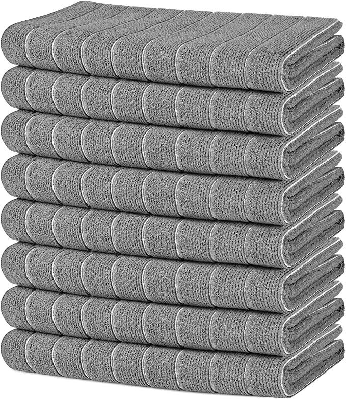 AIDEA Microfiber Kitchen Towels-8Pack, Microfiber Dish Towels, Soft Absorbent Dish Towels, Multi-Purpose Kitchen Dish Cloth for Home, Travel-Grey 15”x25”