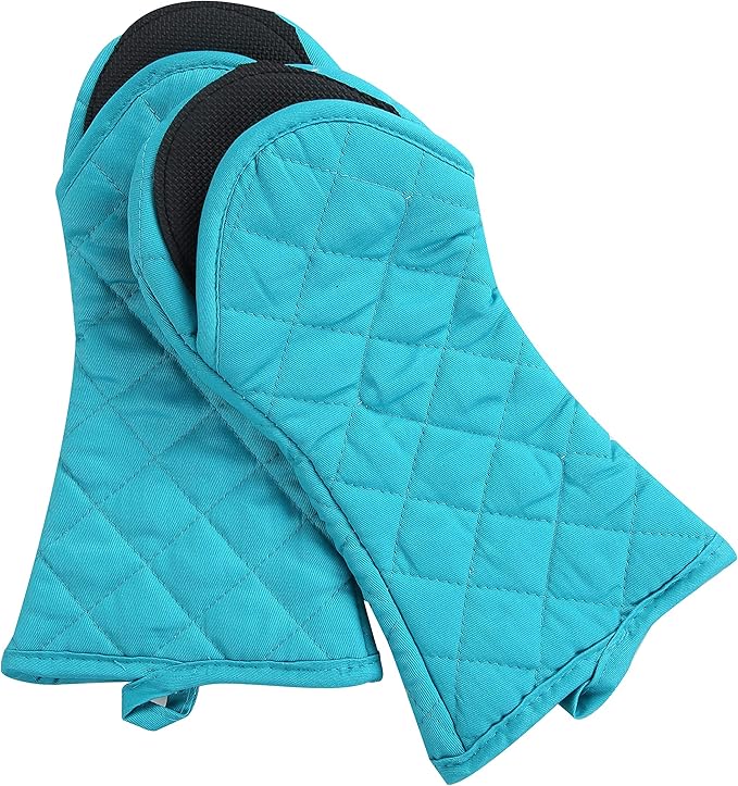 ARCLIBER Hot Pads and Oven Mitts,4PCS Heat Resistant Kitchen Gloves,Non-Slip Rubber Surface 2 Oven Mitts,2 Pot Holders for Cooking,Baking,Grilling,Barbecue,Blue