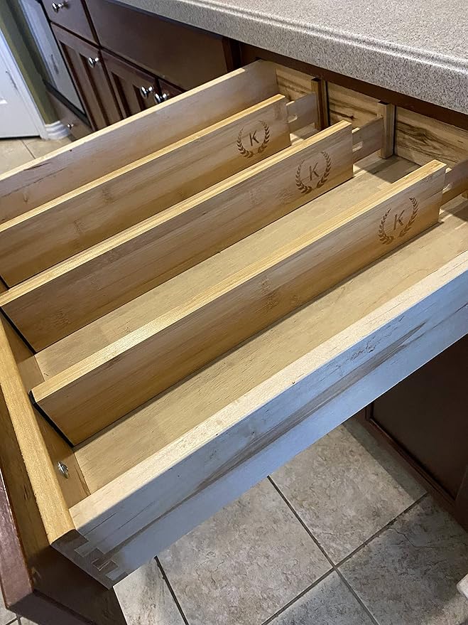 Bamboo Drawer Dividers Organizers 18-21.75 IN - Kitchen Drawer Organizer with Spring Loaded, Expandable Drawer Organization Separators for Kitchen, Bathroom - Pack of 4